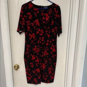 Lands' End Black Dress with Red Floral Design